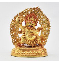 Machine Made Gold-Plated Copper Alloy with Hand-Painted Face 4.75" Bernagchen Mahakala Statue