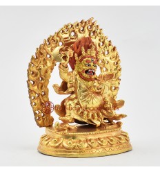 Machine Made Gold-Plated Copper Alloy with Hand-Painted Face 4.75" Bernagchen Mahakala Statue