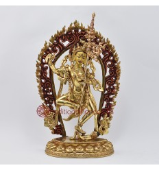 Hand Made Copper Alloy with Gold Gilded and Face Painted 14" Vajravarahi Jogini Statue