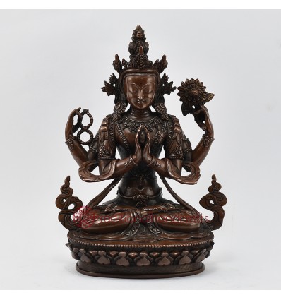 Hand Made Copper Alloy in Oxidation Finish 9.75" Chenrezig Statue