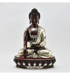 Hand Made Silver-Plated Copper Alloy in Oxidation Finish 13" Shakyamuni Buddha Statue
