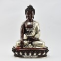 Hand Made Silver-Plated Copper Alloy in Oxidation Finish 13" Shakyamuni Buddha Statue