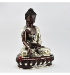 Hand Made Silver-Plated Copper Alloy in Oxidation Finish 13" Shakyamuni Buddha Statue