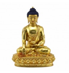 Hand Made 24-Karat Gold-Gilded Copper Alloy with Hand-Painted Face 13" Shakyamuni Buddha Statue
