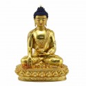 Hand Made 24-Karat Gold-Gilded Copper Alloy with Hand-Painted Face 13" Shakyamuni Buddha Statue