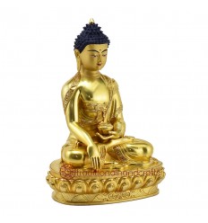 Hand Made 24-Karat Gold-Gilded Copper Alloy with Hand-Painted Face 13" Shakyamuni Buddha Statue