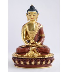 Fine Quality 8.25" Amitabha/Amida Buddha Gold Gilded with Face Painted Statue from Patan, Nepal