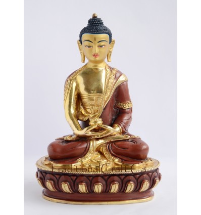 Fine Quality 8.25" Amitabha/Amida Buddha Gold Gilded with Face Painted Statue from Patan, Nepal