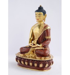 Fine Quality 8.25" Amitabha/Amida Buddha Gold Gilded with Face Painted Statue from Patan, Nepal