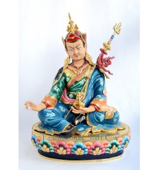 FINE QUALITY GOLD GILDED WITH FACE PAINTED HAND CARVED 19.25" Coloured Glaze GURU RINPOCHE COPPER STATUE FROM PATAN, NEPAL.