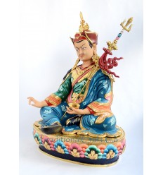 FINE QUALITY GOLD GILDED WITH FACE PAINTED HAND CARVED 19.25" Coloured Glaze GURU RINPOCHE COPPER STATUE FROM PATAN, NEPAL.