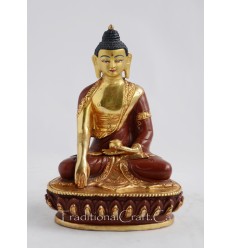 Fine Quality 6" Shakyamuni Buddha Gold Gilded Face Painted Copper Statue Patan From Nepal
