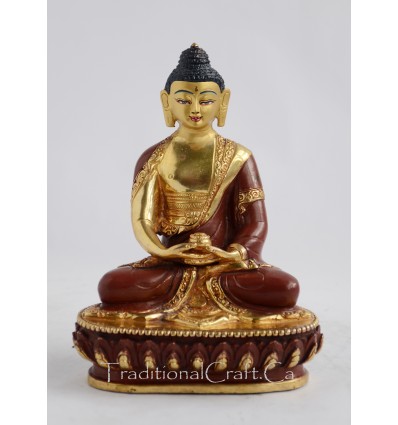 Fine Quality 6" Amitabha/Amida Buddha Gold Gilded with Face Painted Statue from Patan, Nepal