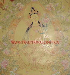 33.5" x 23.75" Gold Maitreya Buddha Thangka Painting