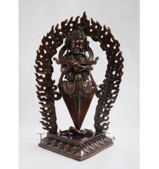 Fine Quality 13.25" Panjarnata Mahakala Oxidized Copper Alloy Statue from Patan, Nepal