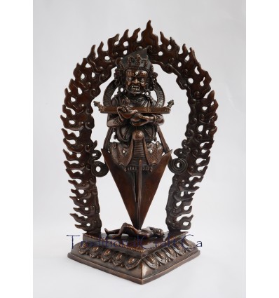 Fine Quality 13.25" Panjarnata Mahakala Oxidized Copper Alloy Statue from Patan, Nepal