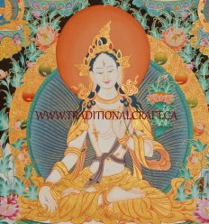 46.5" x 34.5" White Tara Thangka Painting