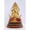 FINELY HAND CARVED GOLD FACE PAINTED 10" APARMITA / AMITAYUS / CHHEPAME COPPER GOLD GILDED STATUE FROM PATAN, NEPAL
