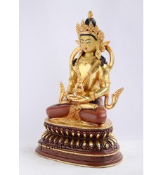 FINELY HAND CARVED GOLD FACE PAINTED 10" APARMITA / AMITAYUS / CHHEPAME COPPER GOLD GILDED STATUE FROM PATAN, NEPAL