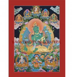 32.5" x 23.5" Green Tara Thangka Painting