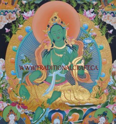 32.5" x 23.5" Green Tara Thangka Painting