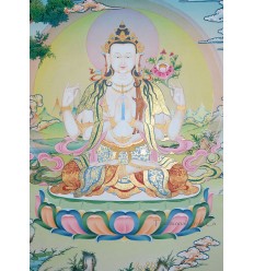 Fine Quality 26.5" x 20.5" Chenrezig Avalokiteshvara Tibetan Karmakoti Thangka/Thanka Painting from Patan, Nepal