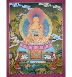 Fine Quality 29" x 22.5" Shakyamuni Buddha Tibetan Buddhist Karmakoti ThangkaThanka Painting from Patan, Nepal