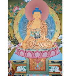 Fine Quality 29" x 22.5" Shakyamuni Buddha Tibetan Buddhist Karmakoti ThangkaThanka Painting from Patan, Nepal