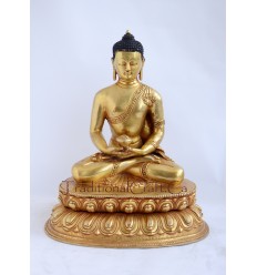 Fine Quality Hand Carved 11.75" Amitabha Buddha Antiquated Gold Gilded Copper Statue Patan, Nepal