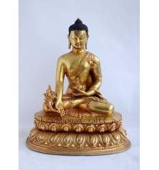 Fine Quality Hand Carved 11.75" Medicine Buddha Antiquated Gold Gilded Copper Statue Patan, Nepal