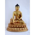 Fine Quality Hand Carved 11.75" Medicine Buddha Antiquated Gold Gilded Copper Statue Patan, Nepal