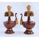 Fine Quality 9" Tibetan Buddhism 24 K Gold Gilded Copper Alloy Bhumba Sacred Vase Set from Patan, Nepal