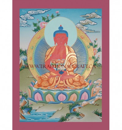 17" x 12.75" Amitabha Buddha Thangka Painting