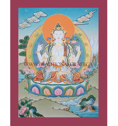 17.25" x 13.25" Chenrezig Thangka Painting