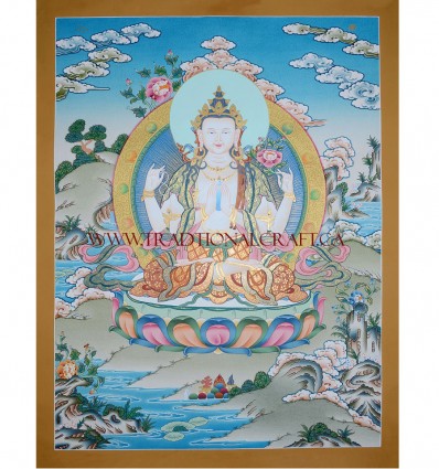 26" x 20.25" Chenrezig Thangka Painting