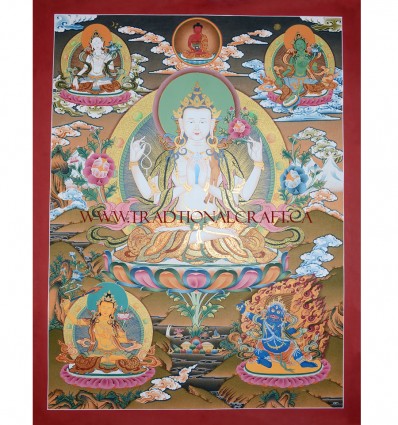 29.5" x 22.5" Chenrezig Thangka Painting