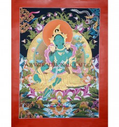 35" x 26.75" Green Tara Thangka Painting