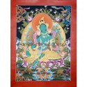 35" x 26.75" Green Tara Thangka Painting