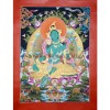 35" x 26.75" Green Tara Thangka Painting