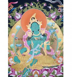 35" x 26.75" Green Tara Thangka Painting