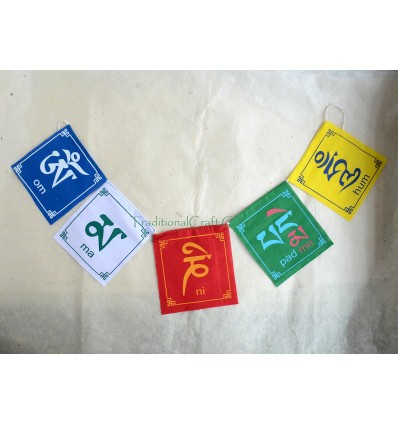 Om Mani Padme Hum Tibetan Prayer Flag - Handmade Frm Nepal for altars cars doors