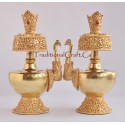 9" Tibetan Buddhism 24 K Gold Gilded Copper Alloy Sacred Vase Bhumpa Set Nepal