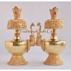 9" Tibetan Buddhism 24 K Gold Gilded Copper Alloy Sacred Vase Bhumpa Set Nepal