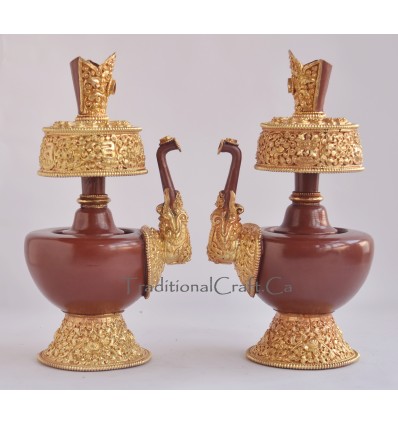 Details about  9" Tibetan Buddhism 24 K Gold Gilded Copper Alloy Bhumpa Sacred Vase Set Nepal 