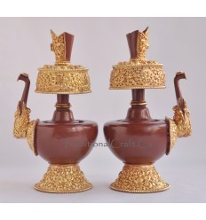 Details about  9" Tibetan Buddhism 24 K Gold Gilded Copper Alloy Bhumpa Sacred Vase Set Nepal 