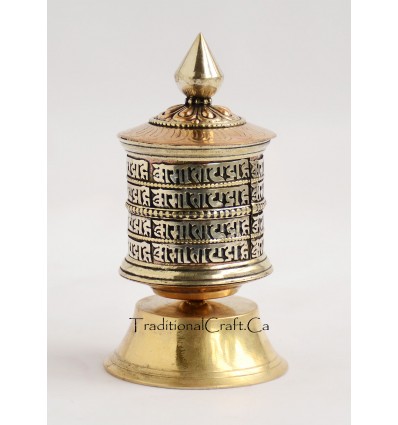 Finely HandCarved 3.75" Table Top Tibetan Buddhist Prayer Wheel - Handmade Nepal