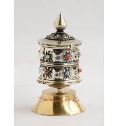 Finely Hand Carved 4" Table Top Tibetan Buddhist Prayer Wheel - Handmade Nepal