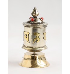 Finely Hand Carved 4" Table Top Tibetan Buddhist Prayer Wheel - Handmade Nepal