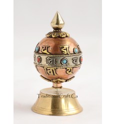 Finely Hand Carved 4" Table Top Tibetan Buddhist Prayer Wheel - Handmade Nepal