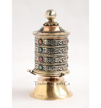 Finely HandCarved 5.25" Table Top Tibetan Buddhist Prayer Wheel - Handmade Nepal